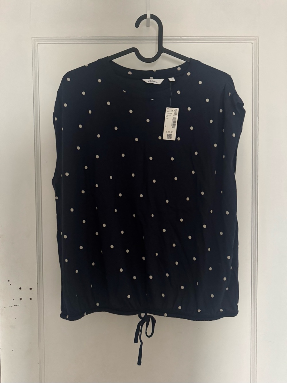 Polka Dot Tie-Hem Women’s Top - Navy / White